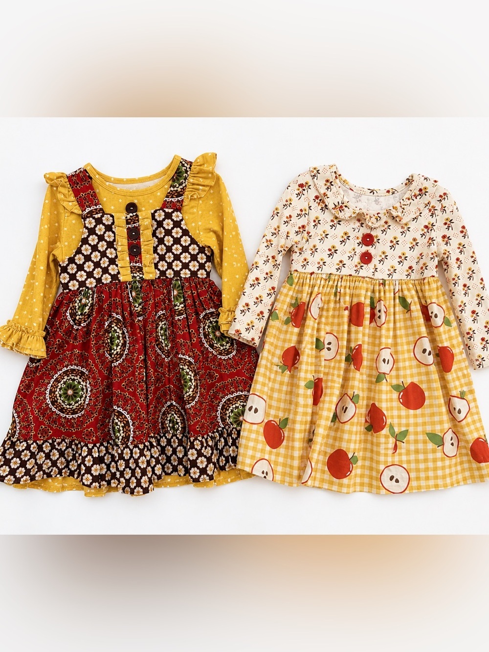 Eleanor Rose Girls Boutique Dress Bundle 2pc Fall Twirl Apple Pinafore Size 3/4